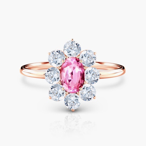 Pierścionek zaręczynowy SAVICKI: różowe złoto, różowy szafir, białe szafiry